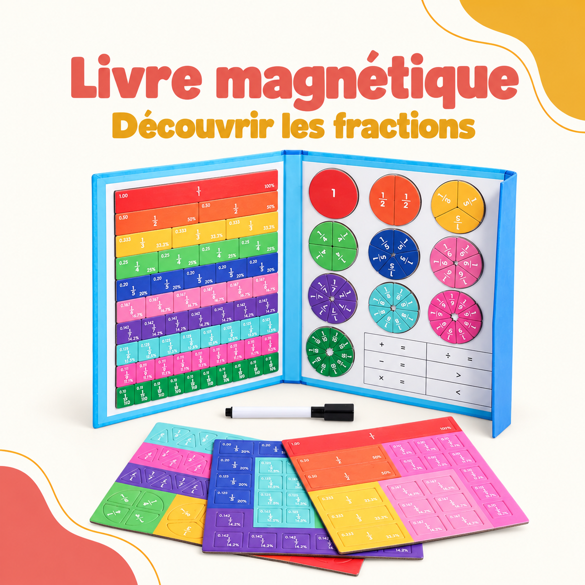 Livre magnétique pour apprendre les fractions