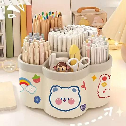 Pot à crayon kawaii multi compartiments vue sur le bureau