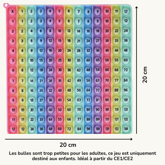 dimensions de la table de pythagore pop it