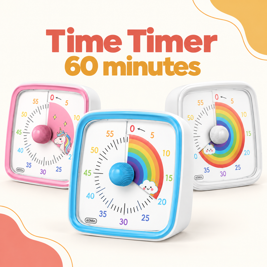 Time Timer 60 minutes pour enfant – modèles licorne rose et arc-en-ciel bleu et blanc
