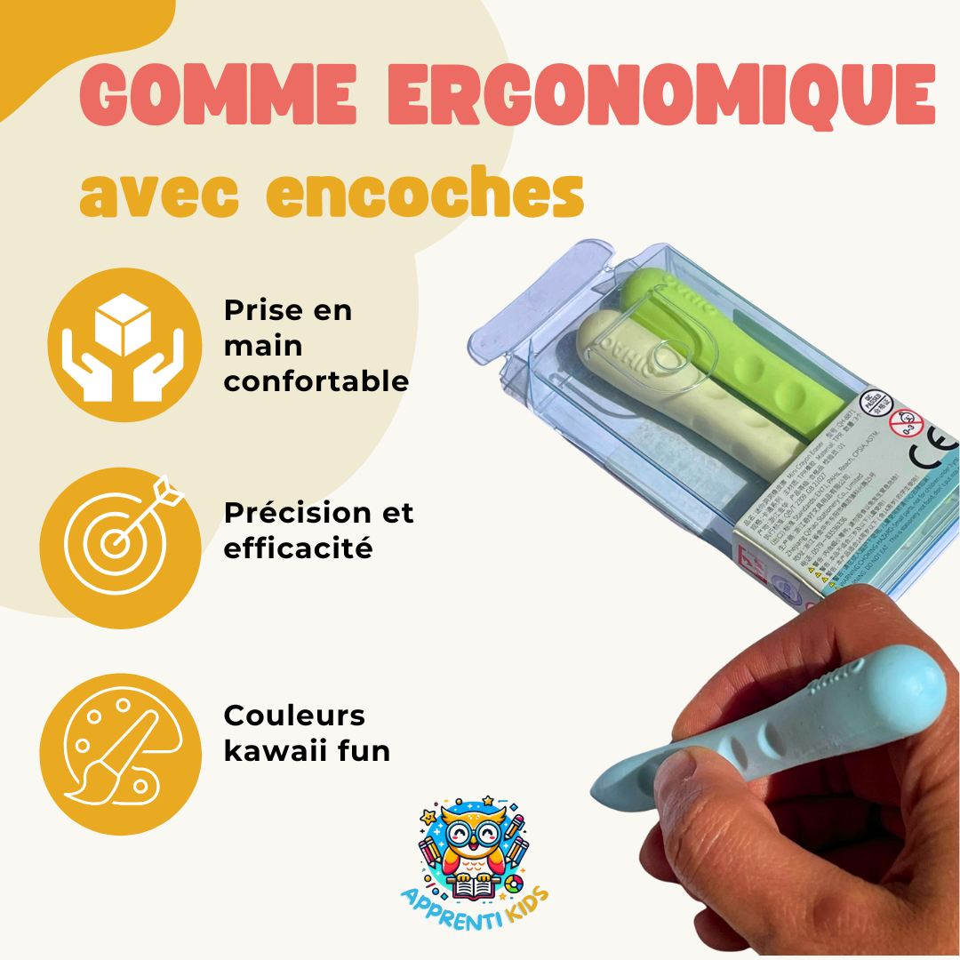 Gommes Ergonomiques Kawaii avec encoches : Effacez avec Confort et Style ! 🎨