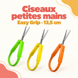 Ciseaux ergonomiques Easy Grip de 13,5 cm pour petites mains, en vert, jaune et orange.