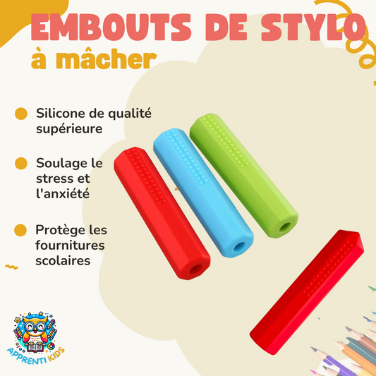 Fidget Toys - Embouts de Crayons à Mâcher en Silicone (Lot de 3) : Apaisez l'Anxiété et Protégez vos Crayons ! ✏️