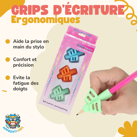 Lot de 3 Grips d'Écriture Ergonomiques – Améliorez la Posture et la Prise en Main du Stylo