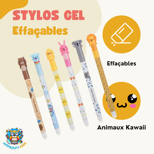 Lot de 6 Stylos Gel Effaçables Kawaii – Doux, Pratiques & Trop Choux