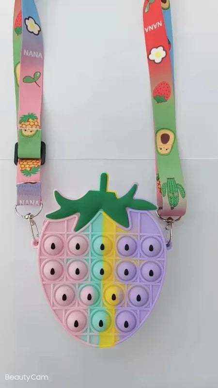 Sacs à Bandoulière Fidget Toys Licornes et Fruits - Bubble Push-It Ananas arc en ciel