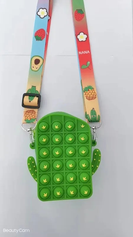 Sacs à Bandoulière Fidget Toys Licornes et Fruits - Bubble Push-It Cactus