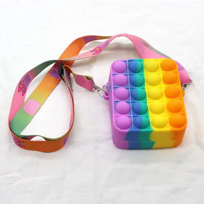 Sacs à Bandoulière Fidget Toys Licornes et Fruits - Bubble Push-It Carré Arc en ciel 2