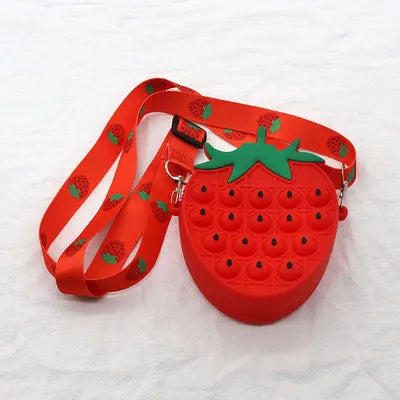 Sacs à Bandoulière Fidget Toys Licornes et Fruits - Bubble Push-It Fraise