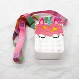Sacs à Bandoulière Fidget Toys Licornes et Fruits - Bubble Push-It Licorne Carré Blanche