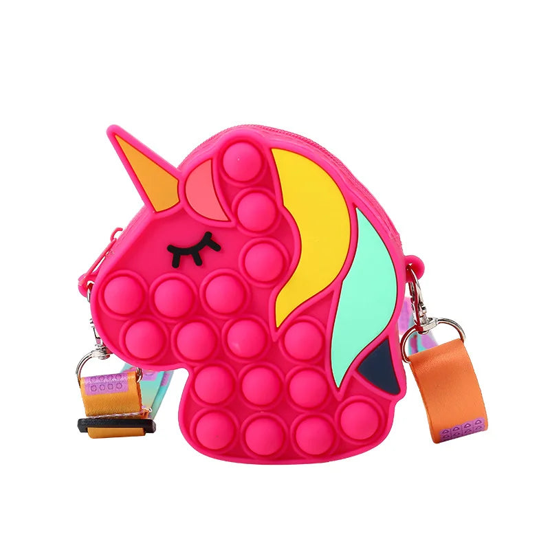 Sacs à Bandoulière Fidget Toys Licornes et Fruits - Bubble Push-It Licorne Fushia