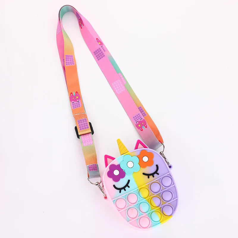 Sacs à Bandoulière Fidget Toys Licornes et Fruits - Bubble Push-It Licorne Ovale Arc en Ciel