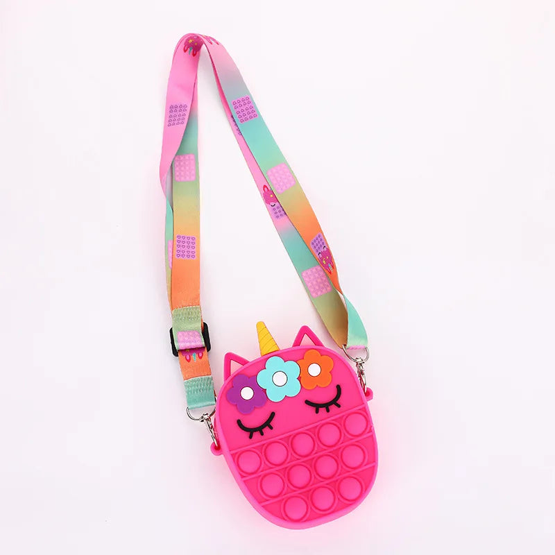 Sacs à Bandoulière Fidget Toys Licornes et Fruits - Bubble Push-It Licorne Ovale Fushia