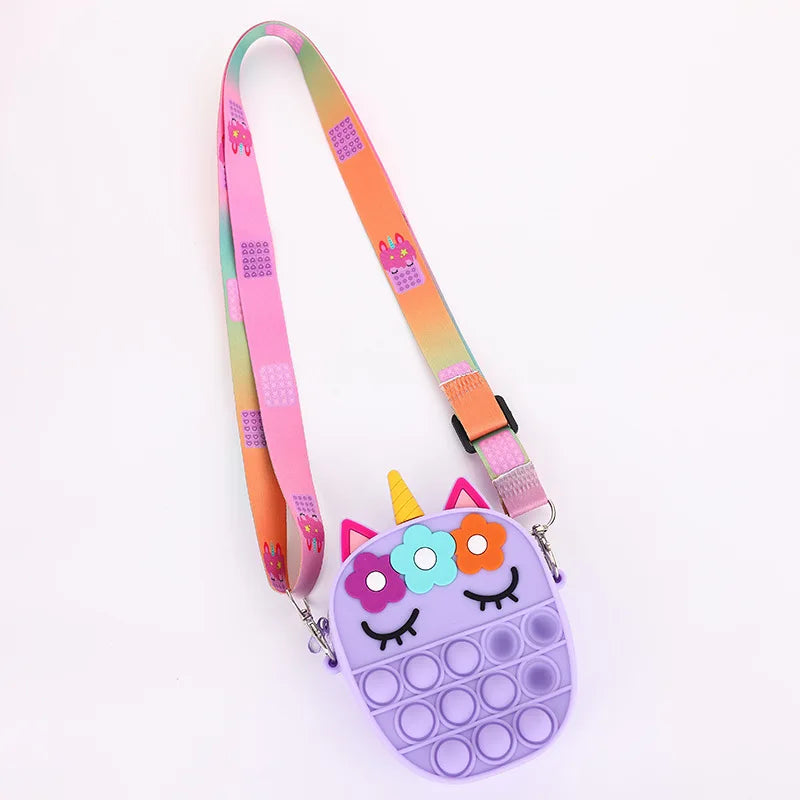 Sacs à Bandoulière Fidget Toys Licornes et Fruits - Bubble Push-It Licorne Ovale Mauve