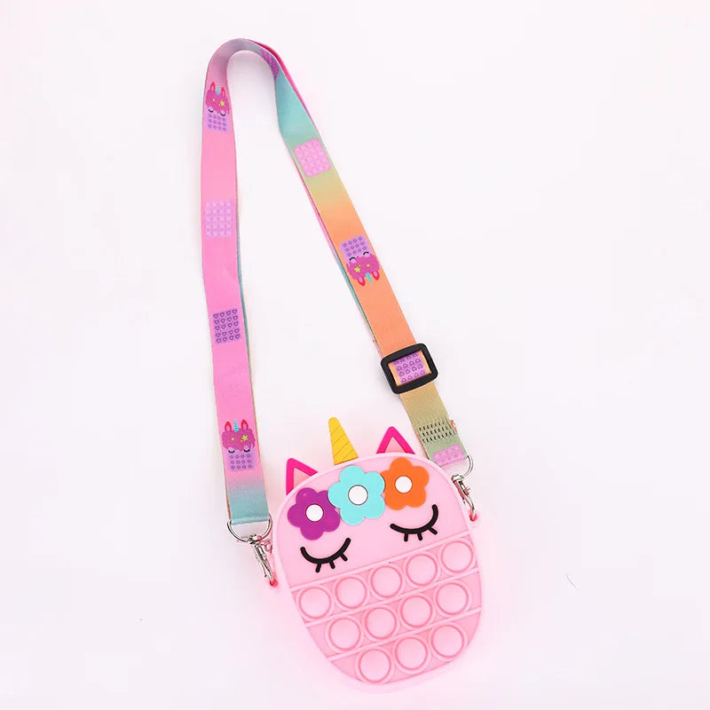 Sacs à Bandoulière Fidget Toys Licornes et Fruits - Bubble Push-It Licorne Ovale Rose Poudré