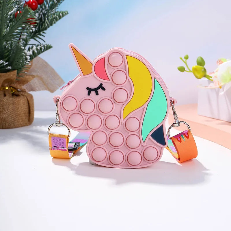 Sacs à Bandoulière Fidget Toys Licornes et Fruits - Bubble Push-It Licorne Rose
