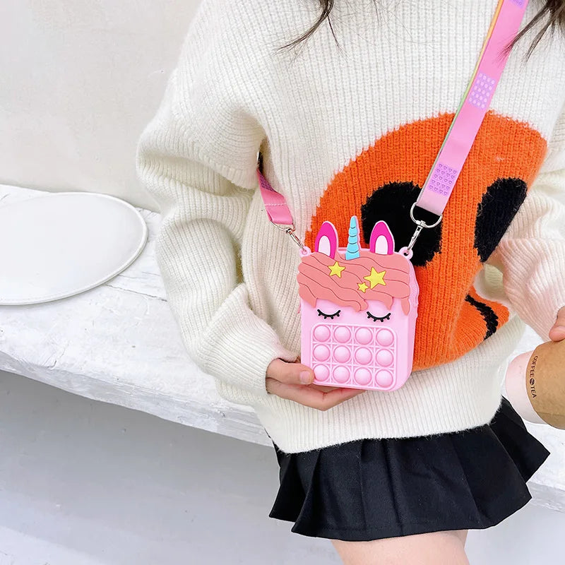 Sacs à Bandoulière Fidget Toys Licornes et Fruits - Bubble Push-It Taille