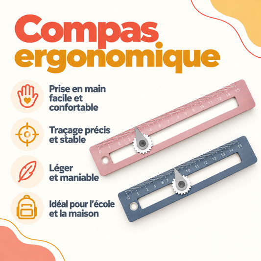 Compas ergonomique pour enfant – prise en main facile, traçage précis, modèles rose et bleu