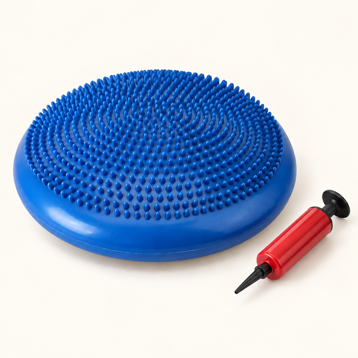 Coussin d’équilibre bleu à picots pour assise dynamique avec pompe de gonflage