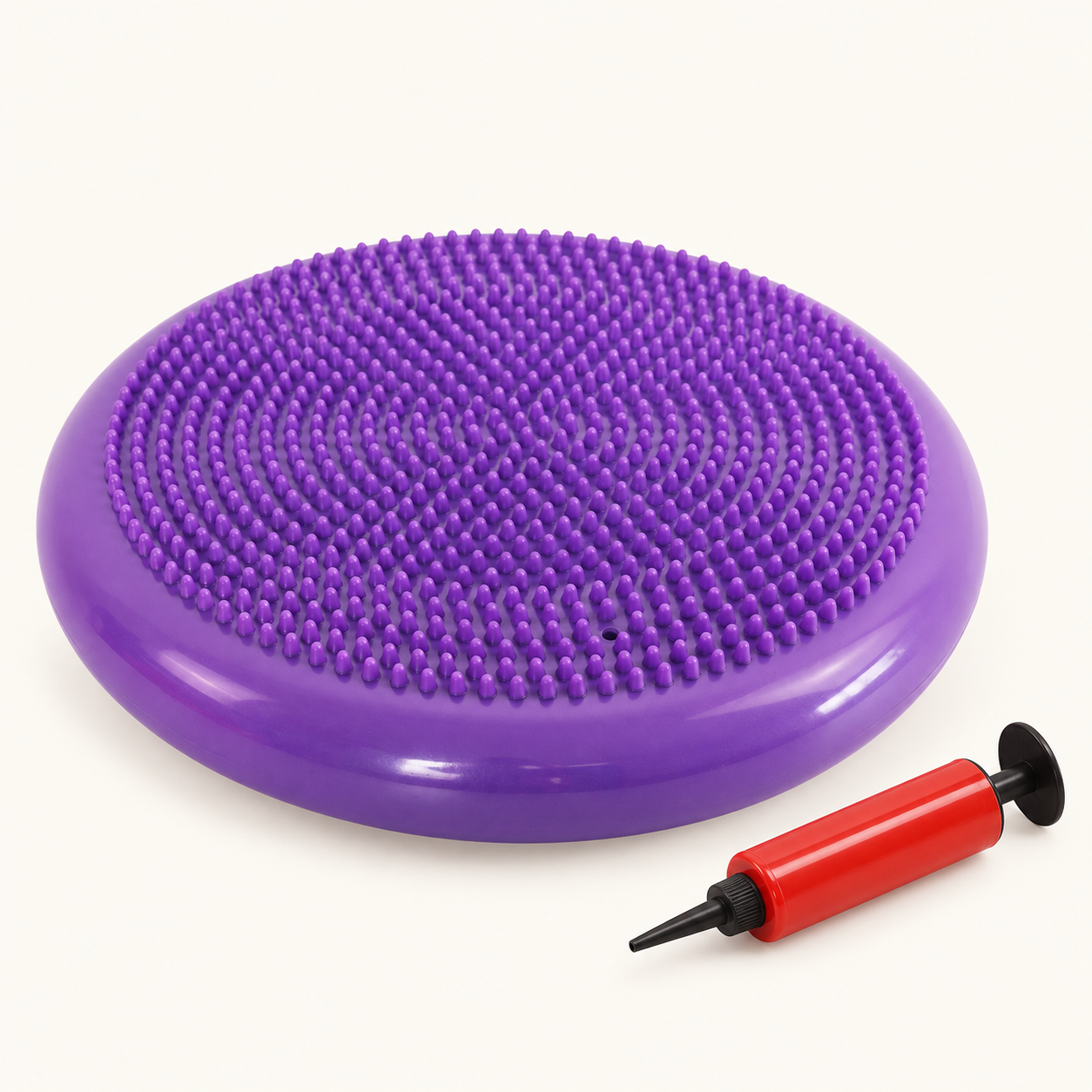 Coussin d’équilibre violet à picots pour assise dynamique avec pompe de gonflage