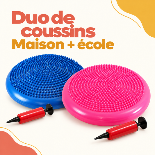 Duo de coussins d’assise dynamique à picots bleu et rose avec pompes pour la maison et l’école