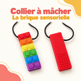 Colliers à mâcher en silicone en forme de brique colorée.