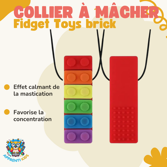 Fidget Toys - Collier Anti Stress à Mordiller en Silicone en Forme de Brique 🧱