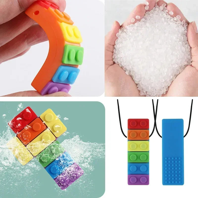 Fidget Toys - Collier Anti Stress à Mordiller en Silicone en Forme de Brique 🧱