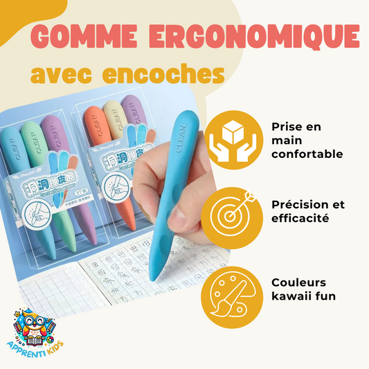 Gommes Ergonomiques Kawaii avec encoches : Effacez avec Confort et Style ! 🎨