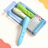 Lot de 3 gommes ergonomiques avec encoches – bleu, beige et vert