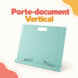 Porte-document vertical vert avec poignée de transport et support métallique.