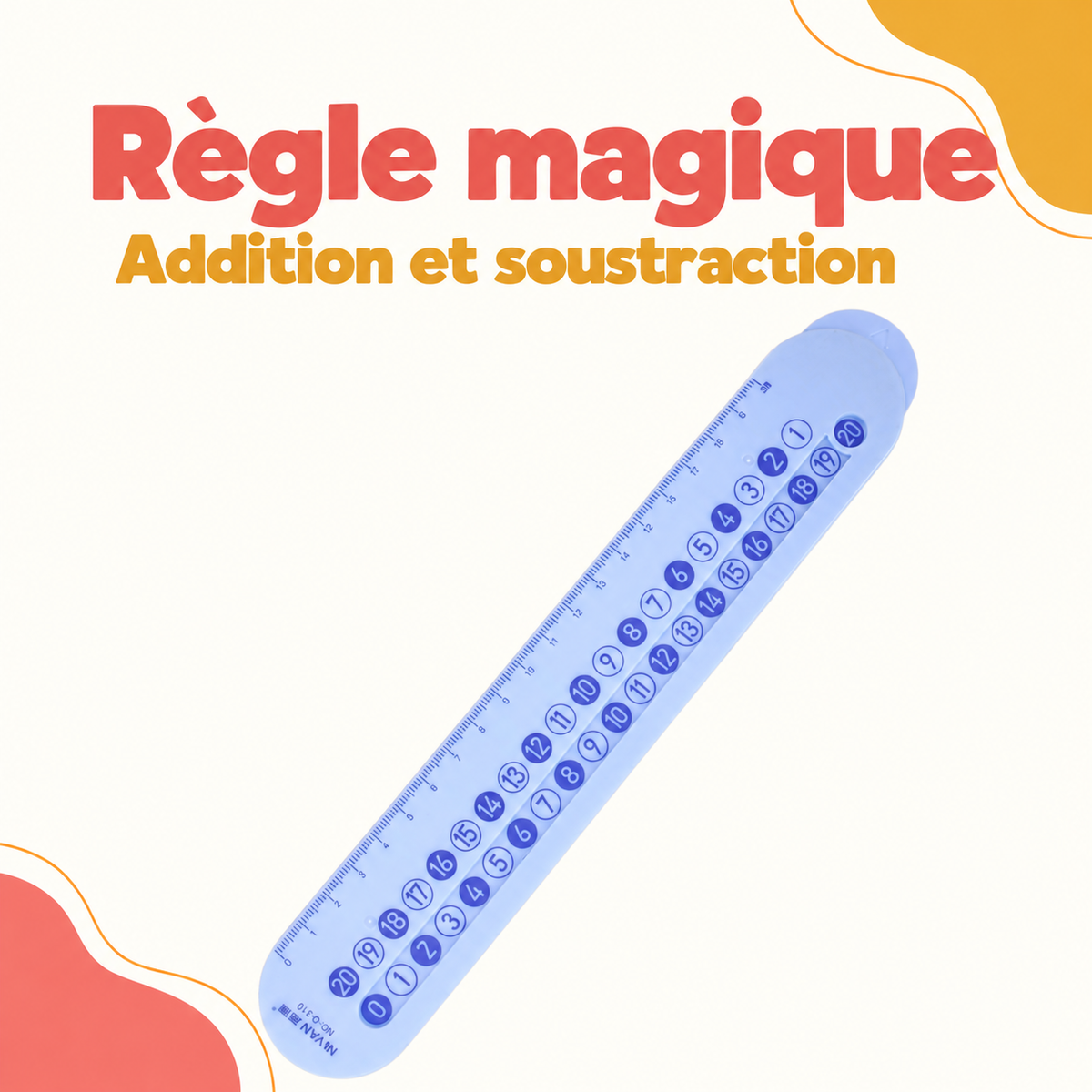 Règle magique bleue pour l’addition et la soustraction avec curseurs et repères numériques.