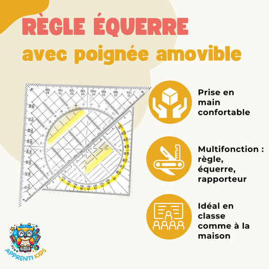 Règle Équerre Rapporteur Ergonomique avec Poignée :  Un Outil Polyvalent et Confortable pour l'Apprentissage ! 📏📐