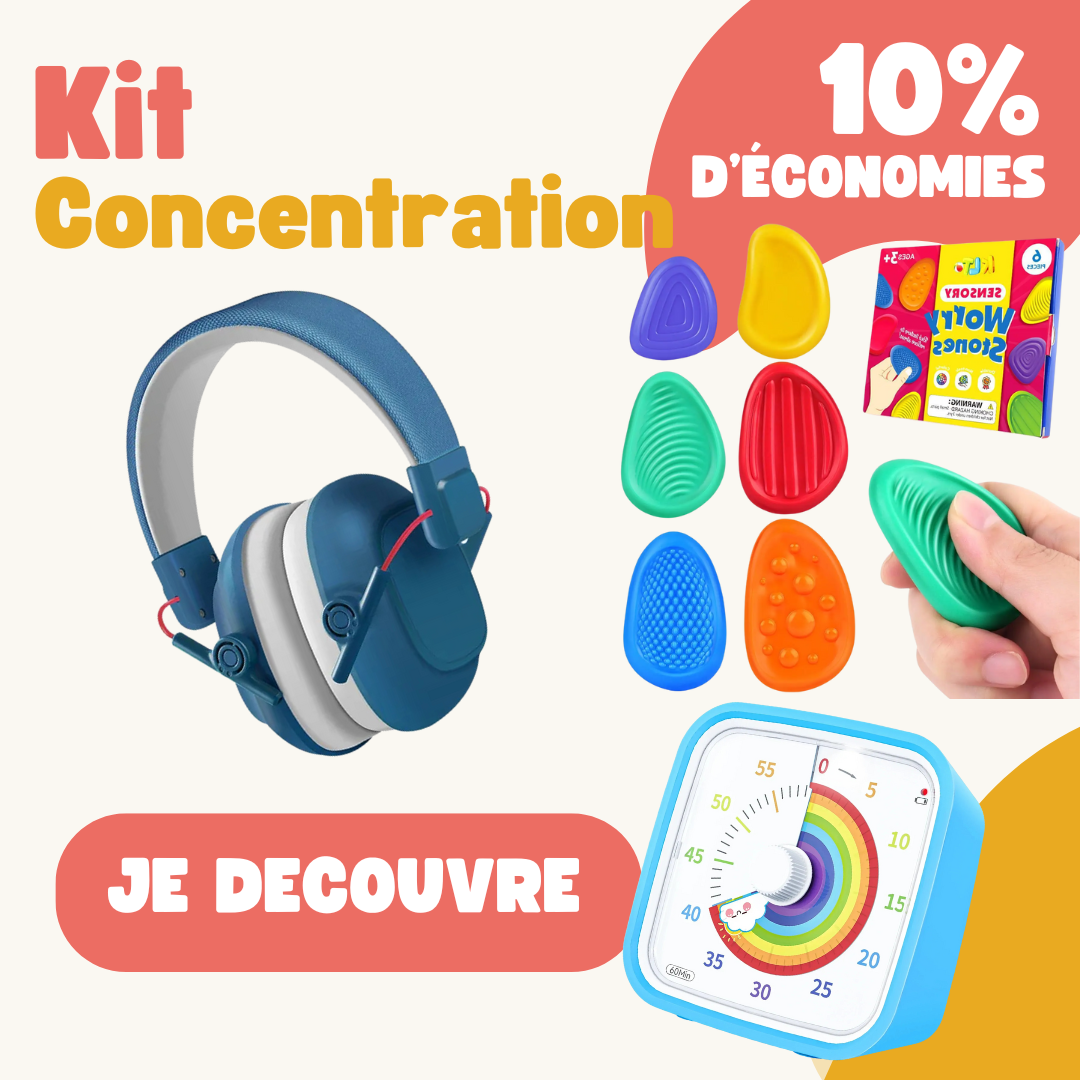 Kit Concentration Enfant TDAH : Casque + Timer + Fidget -10% 🌈
