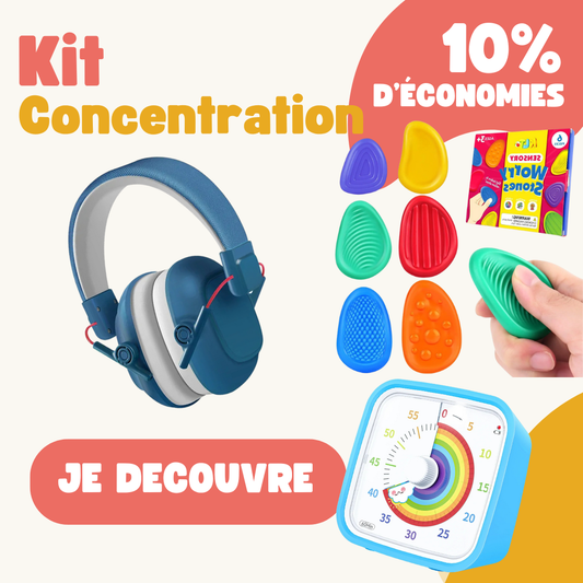 Kit Concentration Enfant TDAH : Casque + Timer + Fidget -10% 🌈